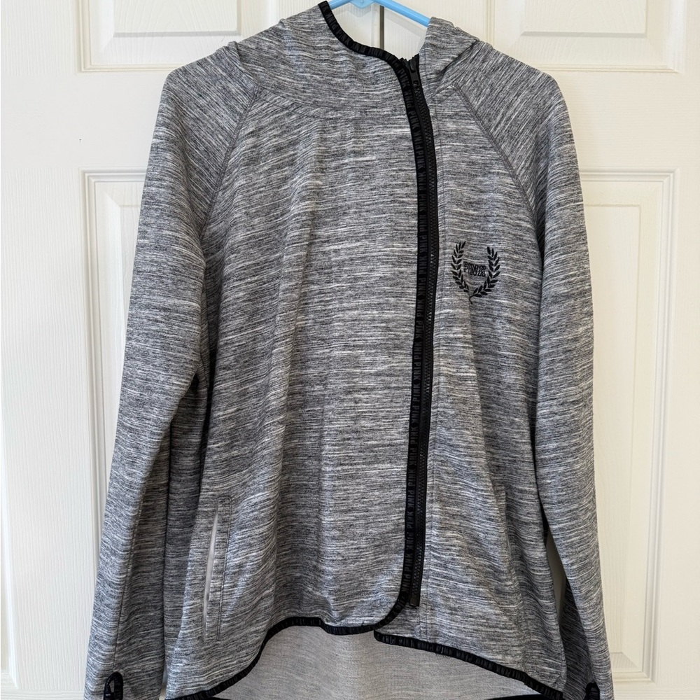 PINK Victoria's Secret Gray Zip Up Hoodie With Black Trim Size L
